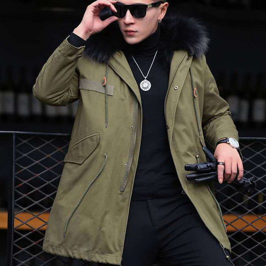 Handsome Men's Fur Collar Imitation Mink Fur Jacket with Detachable Liner and Thickening Imitation Fur