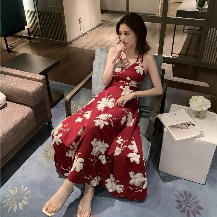 Floral Print Summer Beach Dress Women Sexy Flower Print V-neck Off Shoulder Long Maxi Dress Vestido