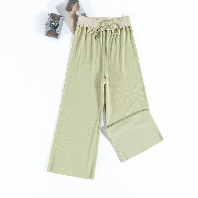 Women's Spring and Summer Ice Silk Wide-leg Trousers Fall Feeling Mopping High-waisted Trousers Slim Casual Trousers Student Straight Trousers