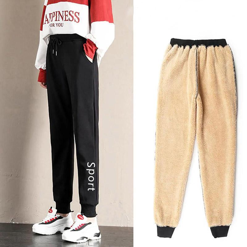 Pure Color Sports Pants Women Printing Winter Plus Velvet Thickening All-match Harem Pants Women's Casual Pants Beamed Pants Women Were Thin
