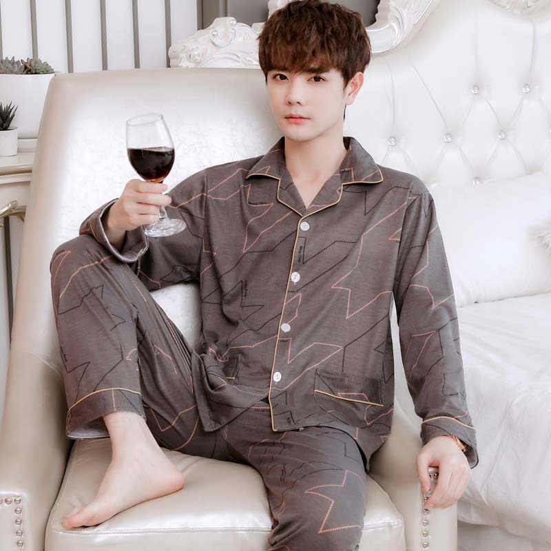 Spring and Autumn Men's Cotton Pajamas Set Home Casual Wear
