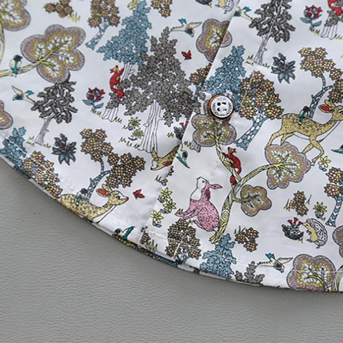 Children's Clothing Boys' Middle and Small Children's Set 1-4 Year Old Baby Stand Collar Leaf Animal Shirt Shorts Suit