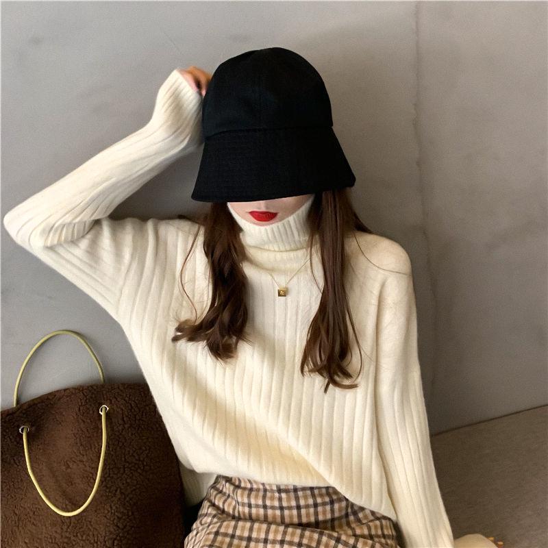 Women High Collar Long Sleeve Pullover Thick Slim Tight Knit Bottoming Shirt Sweater