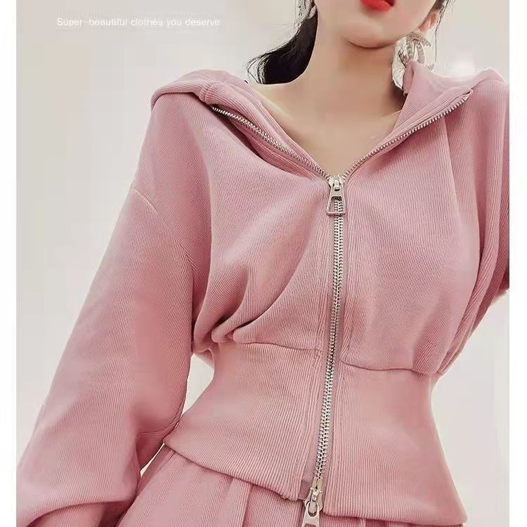 Sports Sweater Suit Women's Autumn Hooded Cardigan Coat Wide Leg Pants Two-piece Sports Sweater Jogging Trousers Casual Suit
