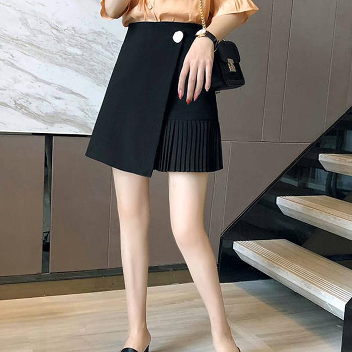 Summer Women Large Size High Waist Irregular Skirt Pleated Skirt Anti-light Out Mini A-line Skirt