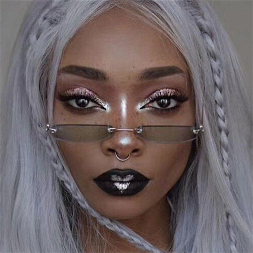 Rimless Sunglasses Women Men Vintage Narrow Rectangle Small Sun Glasses Retro Brand Designer Female