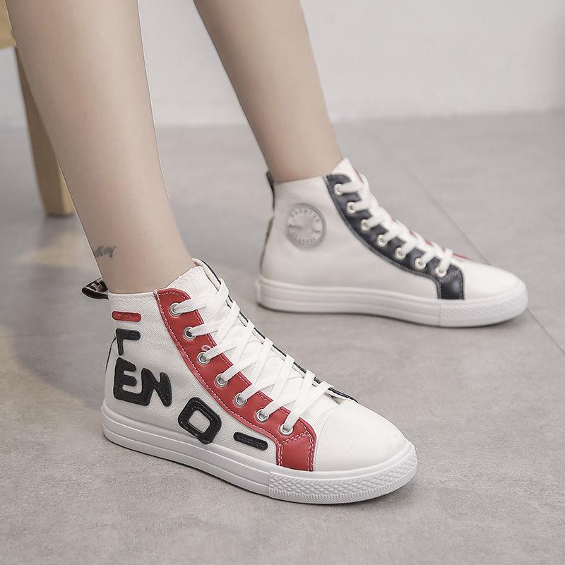 Ladies High-top Canvas Shoes Korean Style Student Board Shoes for Spring and Summer All-match Casual Sports Shoes