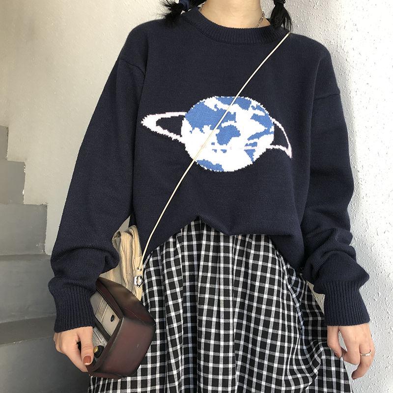 Autumn Winter Warm Round Neck Sweater Female Loose Long Sleeves Knitted Bottoming Shirt Camouflage Jacquard Sweater Thickening