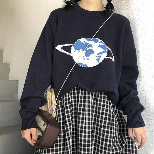 Autumn Winter Warm Round Neck Sweater Female Loose Long Sleeves Knitted Bottoming Shirt Camouflage Jacquard Sweater Thickening
