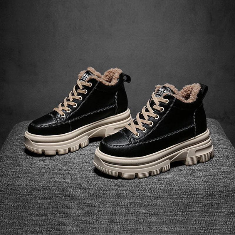 Plus Velvet High-top Shoes Women's Winter Wild Snow Boots Thick-soled Inner Increase Leisure Warm Cotton Shoes