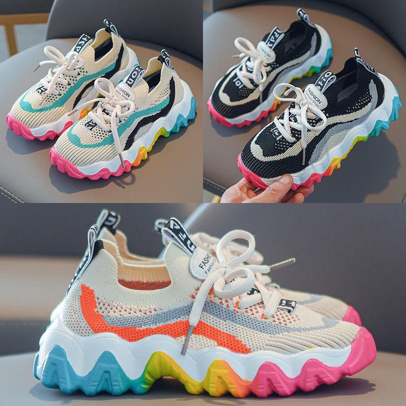 Children's Girls'  Boy Shoes Spring Summer Korean Version  Sports Shoes  Breathable Lightweight Flying Shoes Middle-aged Students' Casual Shoes