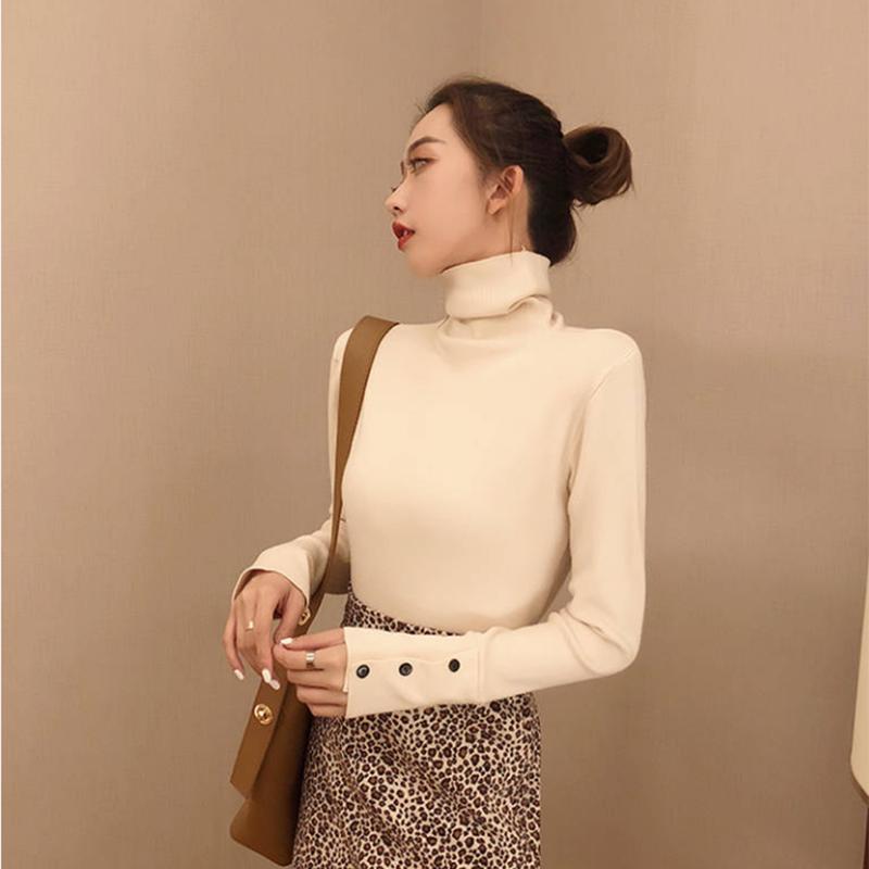Pofulove Shirt Stacked Collar Black Long Sleeve Thicken Pullover Sweater Turtleneck Bottoming