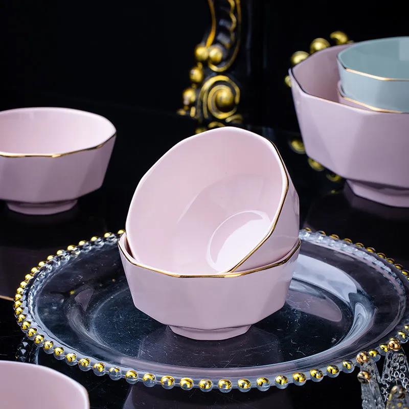 Phnom Penh Diamond Bowl Set Creative Japanese Pure Color Household Ceramic Rice Bowl Instant Noodle Bowl