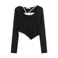 Short T-shirt Women's Spring and Autumn Irregular T-shirt Slim Long-sleeved Top