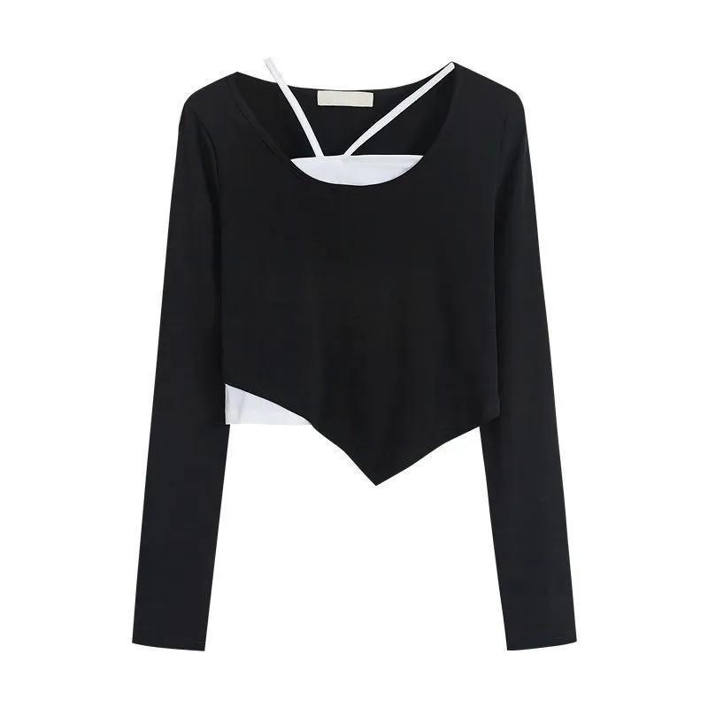 Short T-shirt Women's Spring and Autumn Irregular T-shirt Slim Long-sleeved Top