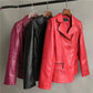 Autumn and Winter Leather Jacket Korean Style Slim V-neck Motorcycle Leather Jacket Thickened Warmth Short Leather Jacket for Women