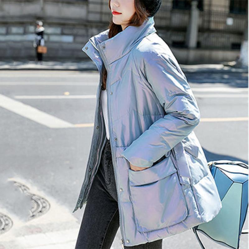 Women's Bright Print Short Down Jacket Winter Korean Loose Quilted Jacket Casual Stand-up Collar Hooded Down Jacket Quilted Jacket