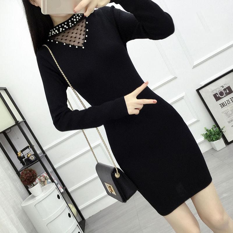 Women Sweater Dress O-neck Full Sleeve Sashes Stretch Vestidos Female Knee-length Knitted Dress