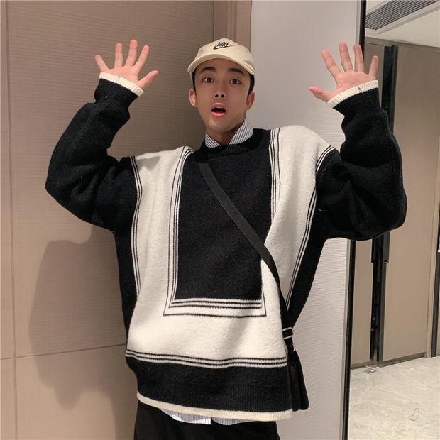 Men's Sweater Autumn and Winter Thickening Round Neck Pullover Sweater Tide Slim Warm Sweater Bottoming Shirt Youth Shirt