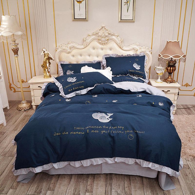 Embroidered Thick Brushed Princess Style Four-piece Lace Duvet Cover Double Bed Single Bedspread Bedding