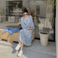 Chiffon Long Skirt Female Summer Holiday Style Retro Floral French Dress V-neck Spring Summer Casual Long Sleeves
