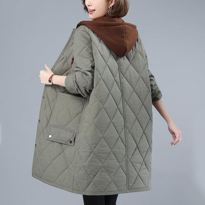 Women's Cotton-padded Jacket Winter Loose Large Size Casual Mid-length Hooded Quilted Warm Cotton-padded Jacket