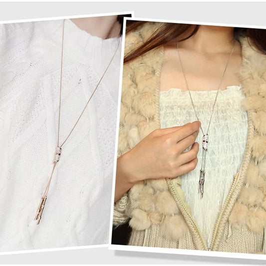Women's Sweater Necklace Pendant Necklace Diamond Bamboo Necklace Long Clothes Decorative Chain Personalized Ornaments Mom Daughter Gifts Jewelry
