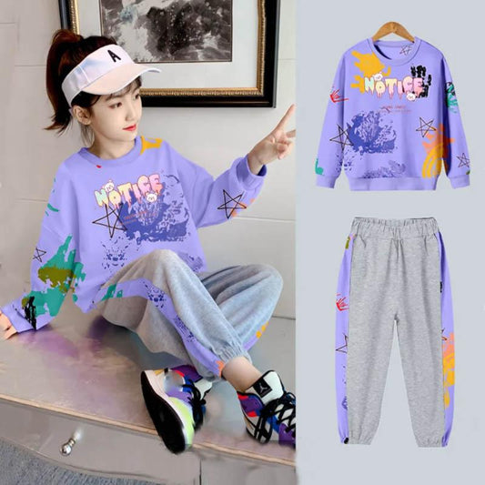 Girls Autumn Dress Pullover Long Sleeve Printed Sweater Sweatpants Set Comfortable Casual Loose Student Two-piece Set
