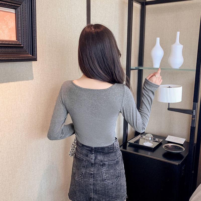 Women's Spring and Autumn Long Sleeve Top Solid Color Slim Fit All-match Bottoming Shirt