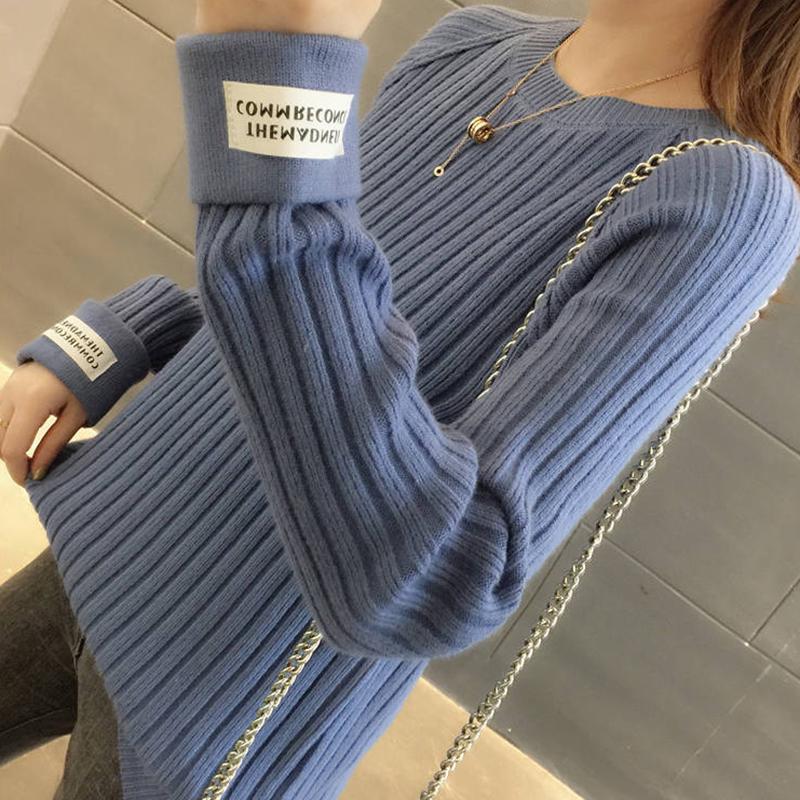 Pofulove Autumn Winter White Sweaters Students Loose Knit Bottoming Shirt Women's Long-sleeved Wear
