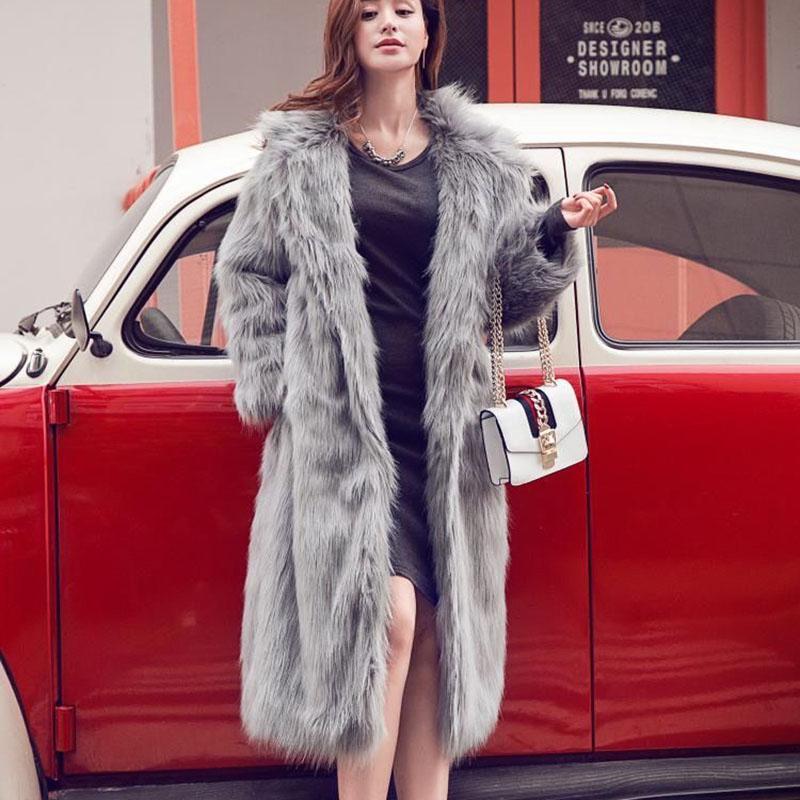 Winter Warm Faux Fox Fur Coat Thickened and Thin Long Fur Coat