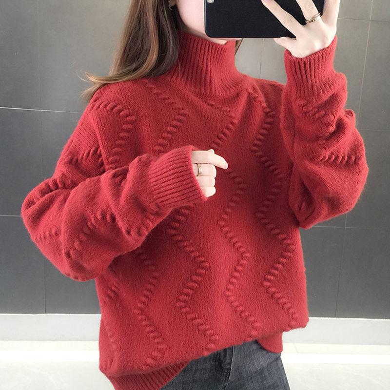 Autumn Winter Thick Sweater Women Knitted Ribbed Pullover Sweater Long Sleeve Turtleneck Jumper Soft Warm