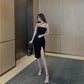 Spring Summer Sling Dress Female High Split Black Strapless Slim Slimming Sling Dress Sexy Party Dress