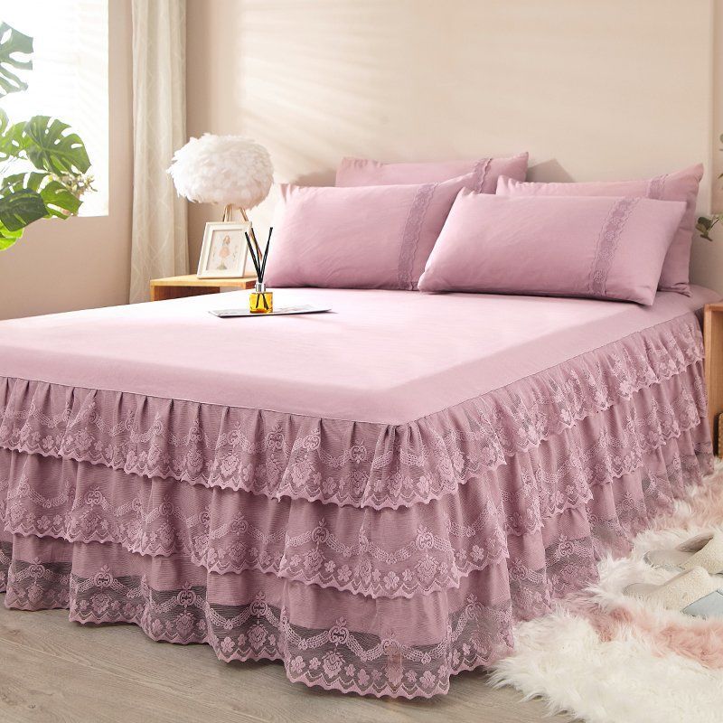 Princess Style Bed Sheet Skirt Three-piece Suit Double Bedspread Protector