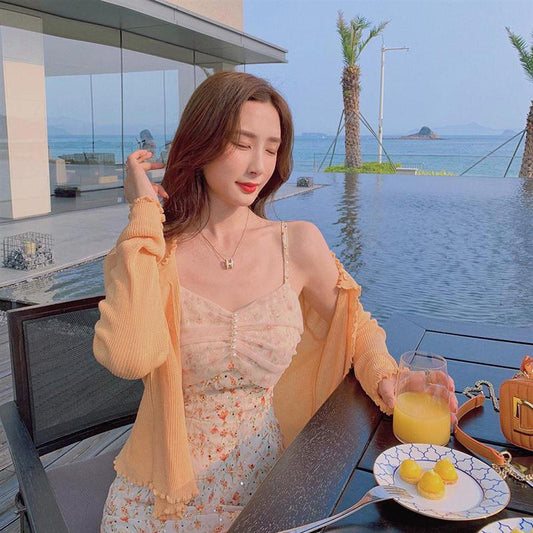 Floral Sling Dress Female Spring Summer Casual V-neck Sleeveless Mid-length Casual  Comfortable