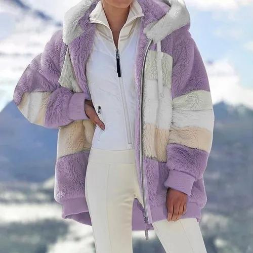 Women's Autumn and Winter Plush Warm Loose Hooded Jacket Plus Velvet Thick Women Multicolor Coat Girls Stripe Sleep Wear Big Size Plus Size S-5XL