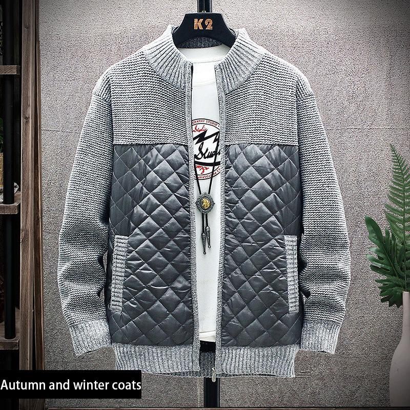 Men's Autumn and Winter Knitted Cardigan Zipper Jacket Men's Plus Velvet Thick Warm Sweater Jacket