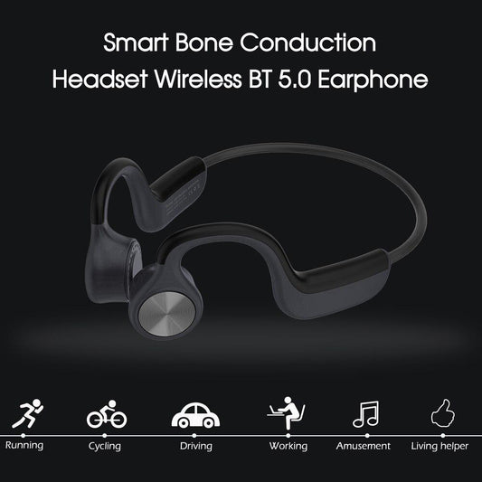 Black Sports Headset Bone Conduction Headphones Wireless Bluetooth 5.0 Earphones Stereo Headphones