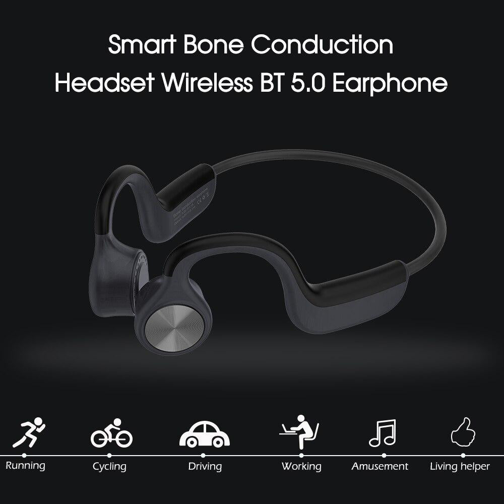 Black Sports Headset Bone Conduction Headphones Wireless Bluetooth 5.0 Earphones Stereo Headphones