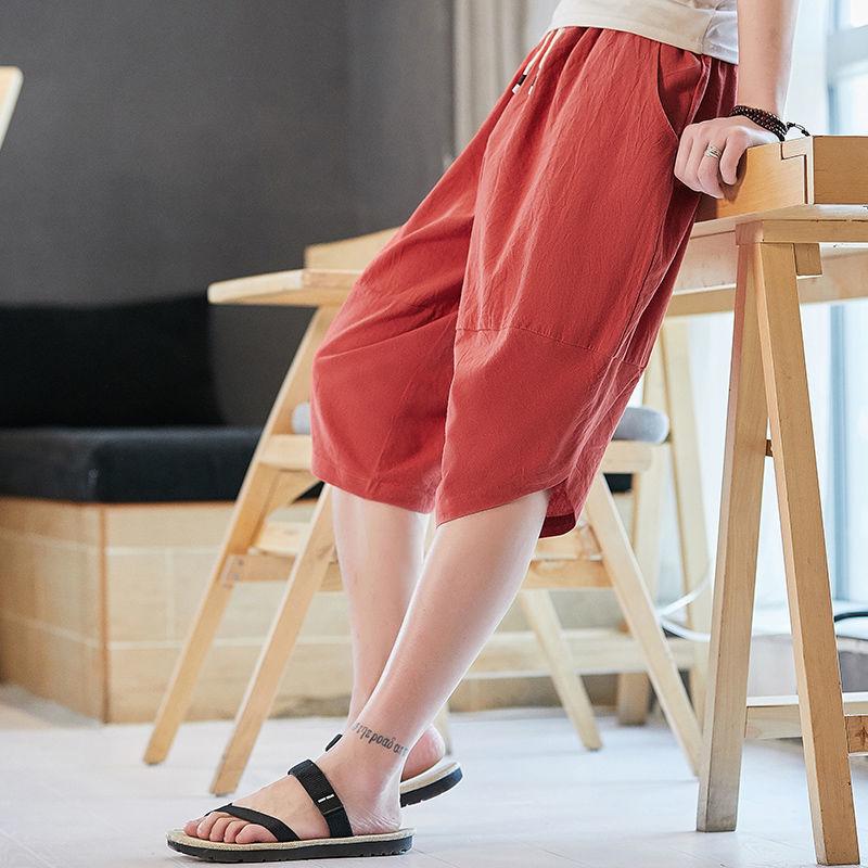 Summer Cotton Cropped Pants Men's Youth Loose Casual Harem Shorts