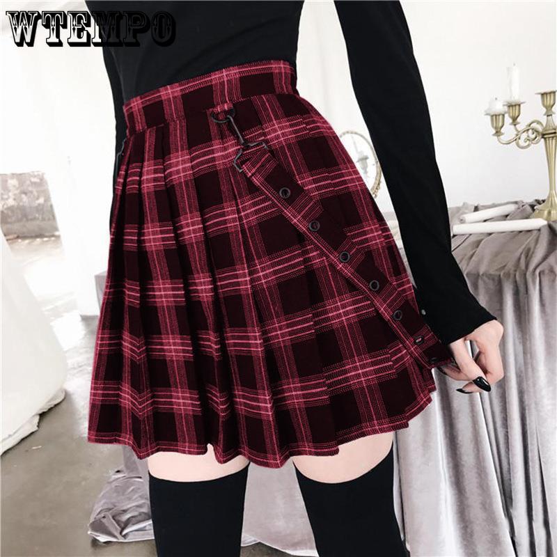 A-line Pleated Skirt Womens High Waist Streetwear Cotton Plaid Skirts Dancing Short Skirts