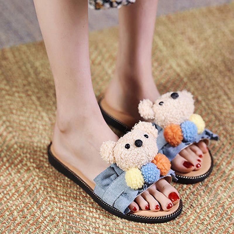 Korean Version of Summer Girl Heart Cartoon Cute Non-slip Casual Student Wear Fashion Bear Sandals and Slippers Women