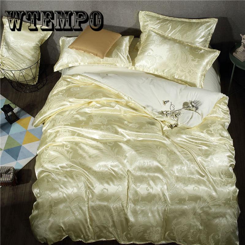 urope Palace Satin Bedding Set Luxury Jacquard Silk Cotton Duvet Cover Bed Sheet Pillowcases