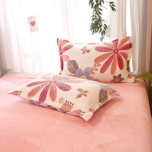 Winter Warm Flannel Pillowcases A Pair of Printed Plush Pillowcases Adult Double 48*74cm Bedding