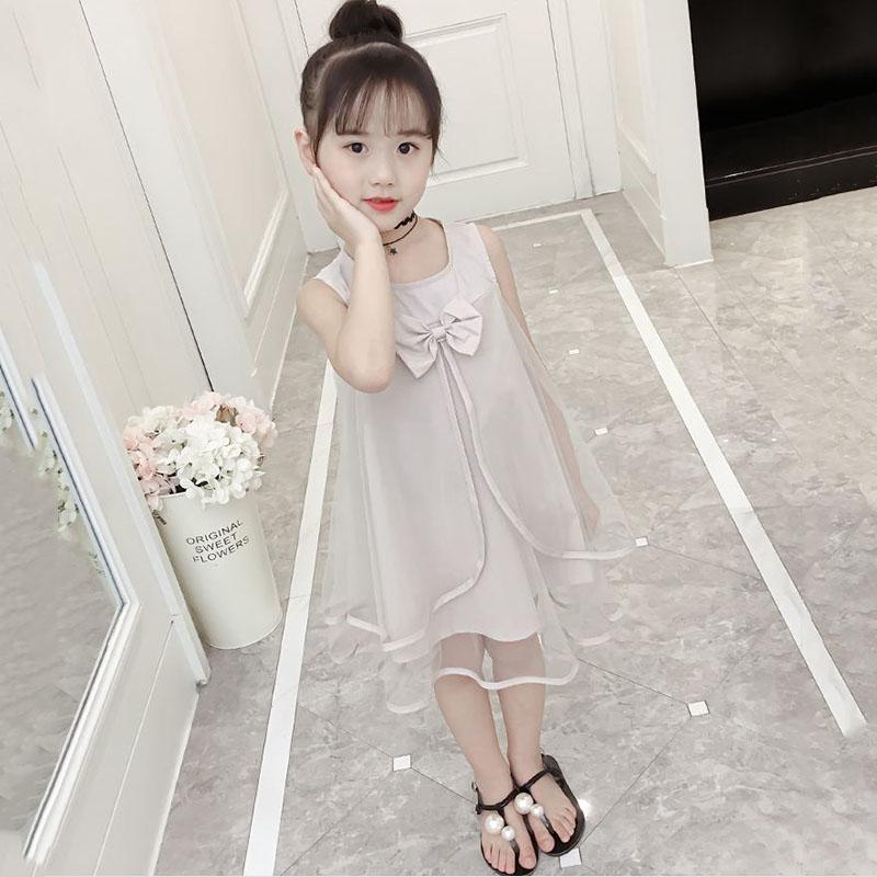 Children's Clothing Girls Summer Clothing Solid Color Sweet Mesh Dress Sleeveless Children's Vest Skirt Girl Princess Dress