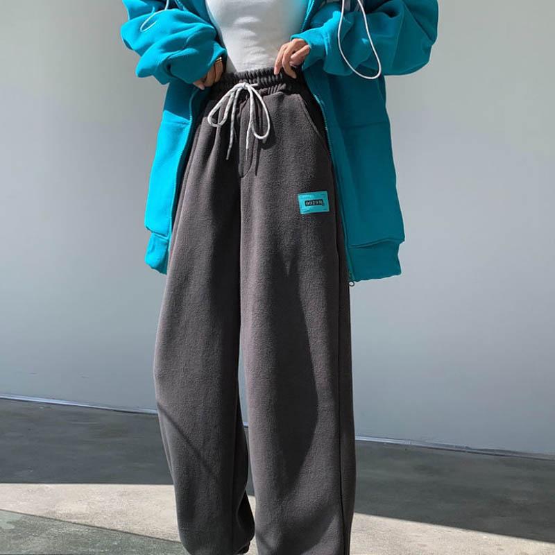 Fleece Pants Women's Fall/winter Wear Thick Loose Straight Leg Trousers Polar Fleece Sports Pants
