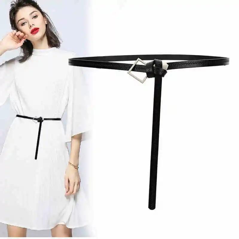 Ladies Leather Decorative Belt Knotted Cowhide Dress Thin Belt Korean Skirt Belt Girls Belt Decorative Belt