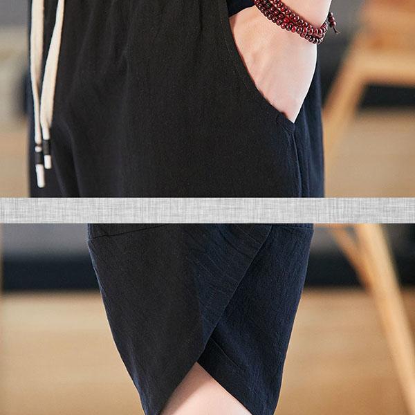 Men's Summer Chinese Style Casual Cotton Shorts Men's Cropped Pants Loose Large Size Harem Pants Wide Leg Sports Shorts