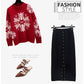 Autumn and Winter Sweater Set Women Snowflake Print Sweater and Mohair Bodycon Skirt Two-piece Set Ladies Christmas Sweater Set