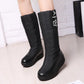 Snow Boots Comfy Round Toe Slip On Solid Med Heel Platform Winter New Ladies Shoes Mid Calf Women Boots